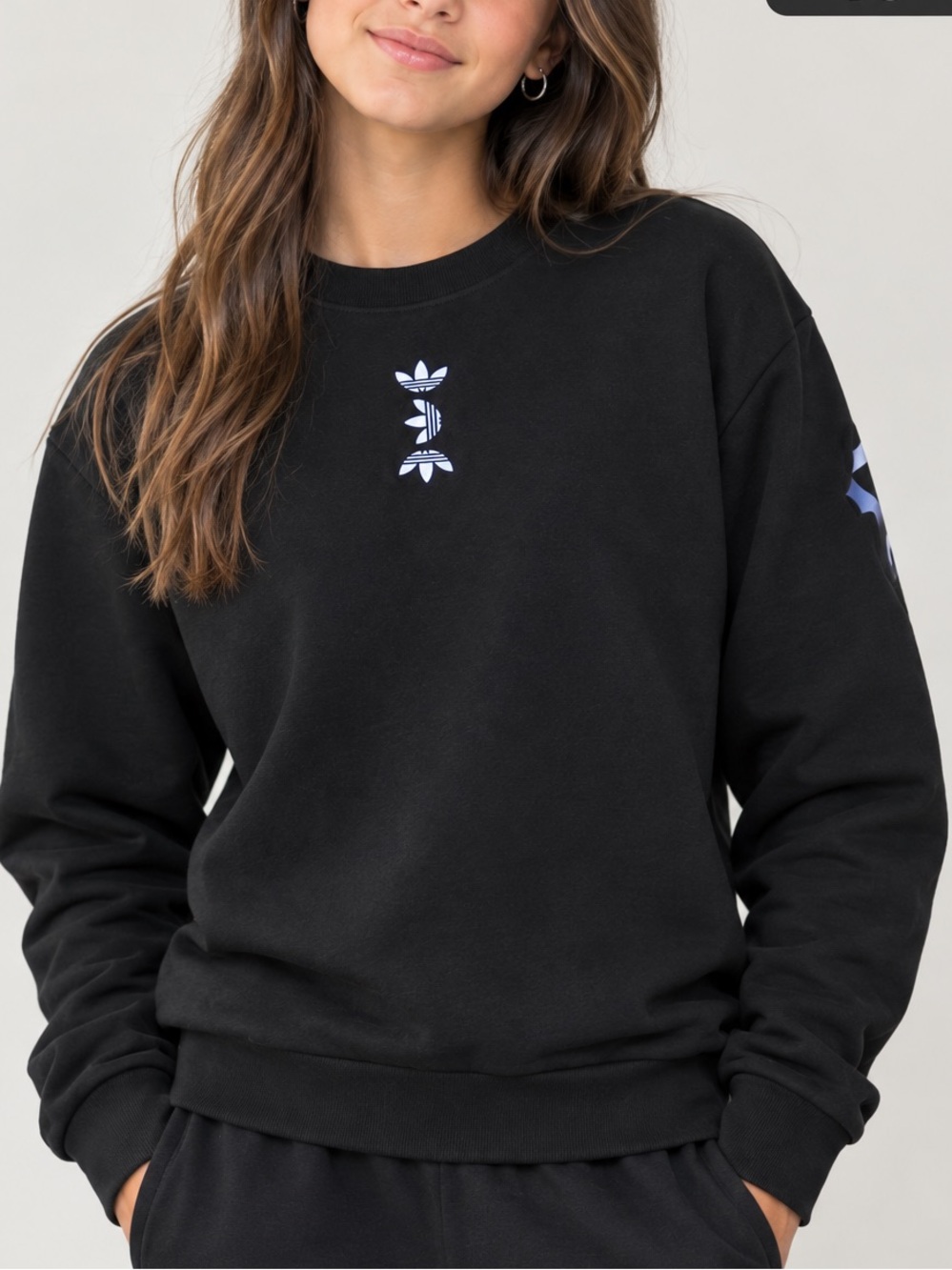Adidas youth  Black Trefoil Crewneck Sweatshirt